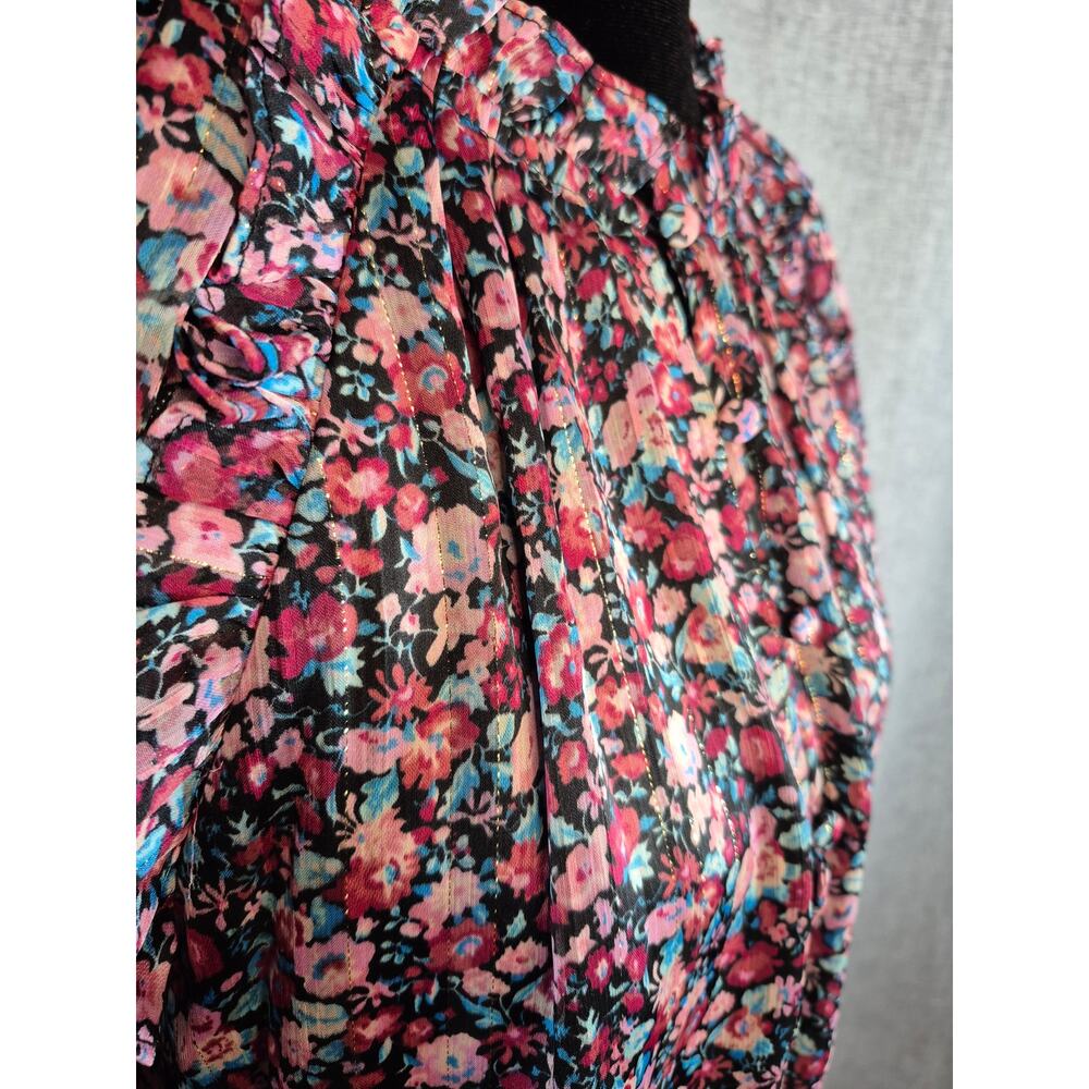 Buddy Love Floral Ruffle Neck Blouse Small Smocked Cuffs Sheer Long Sleeve Boho - Picture 4 of 9